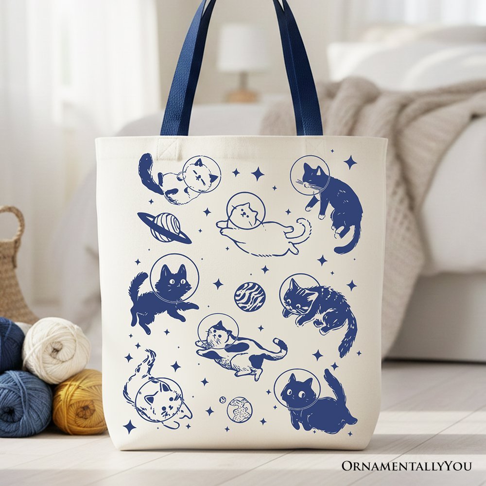 Cats in Space Retro Canvas Tote Bag, Funny Astronaut Kitty Gift Bag with Cosmic Vibes - Che Cose Belle