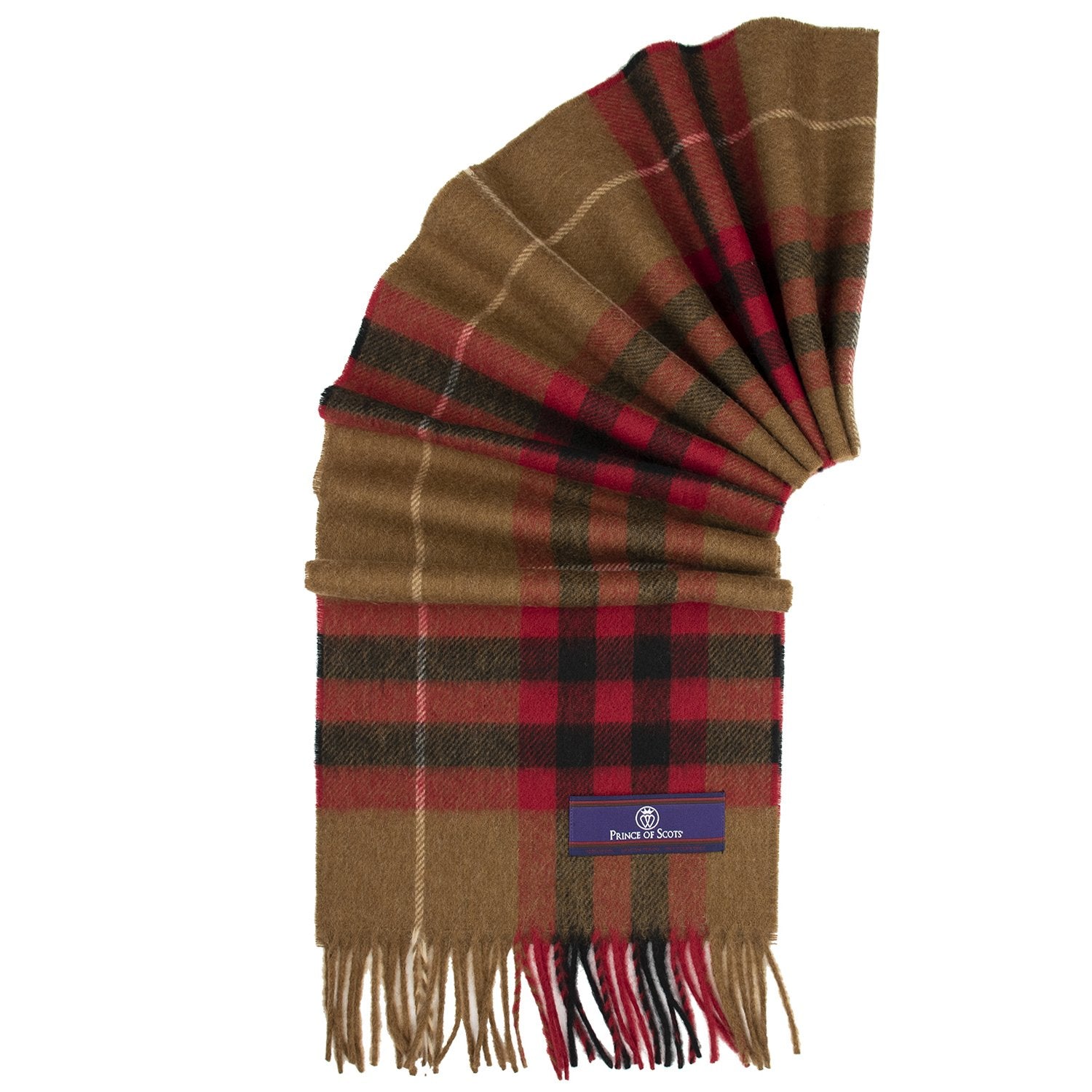 Prince of Scots Heritage Plaid Fringed Merino Wool Scarf (Cambridge Camel)