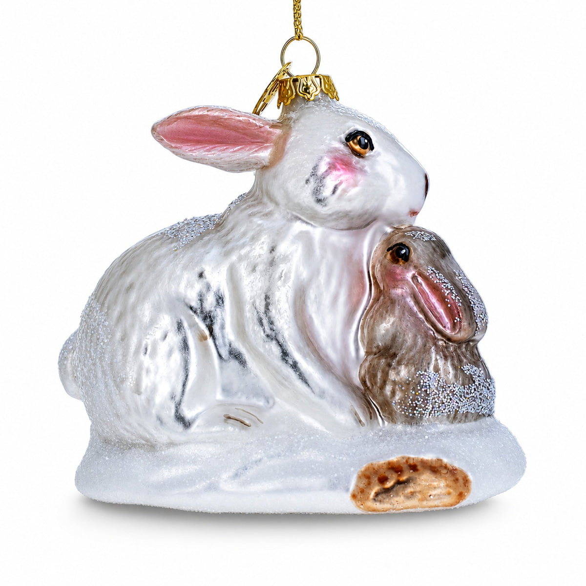Mother and Baby Bunnies Glass Christmas Ornament