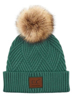 C.C Women's Heather Beanie Hat With Pom And Suede Patch - Che Cose Belle