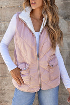 Solid Fleece Lined Quilted Vest Coat