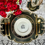 CELESTIA BLACK OVAL FAUX LEATHER PLACEMAT & NAPKIN & COASTER SET (Set Of 4) - Che Cose Belle
