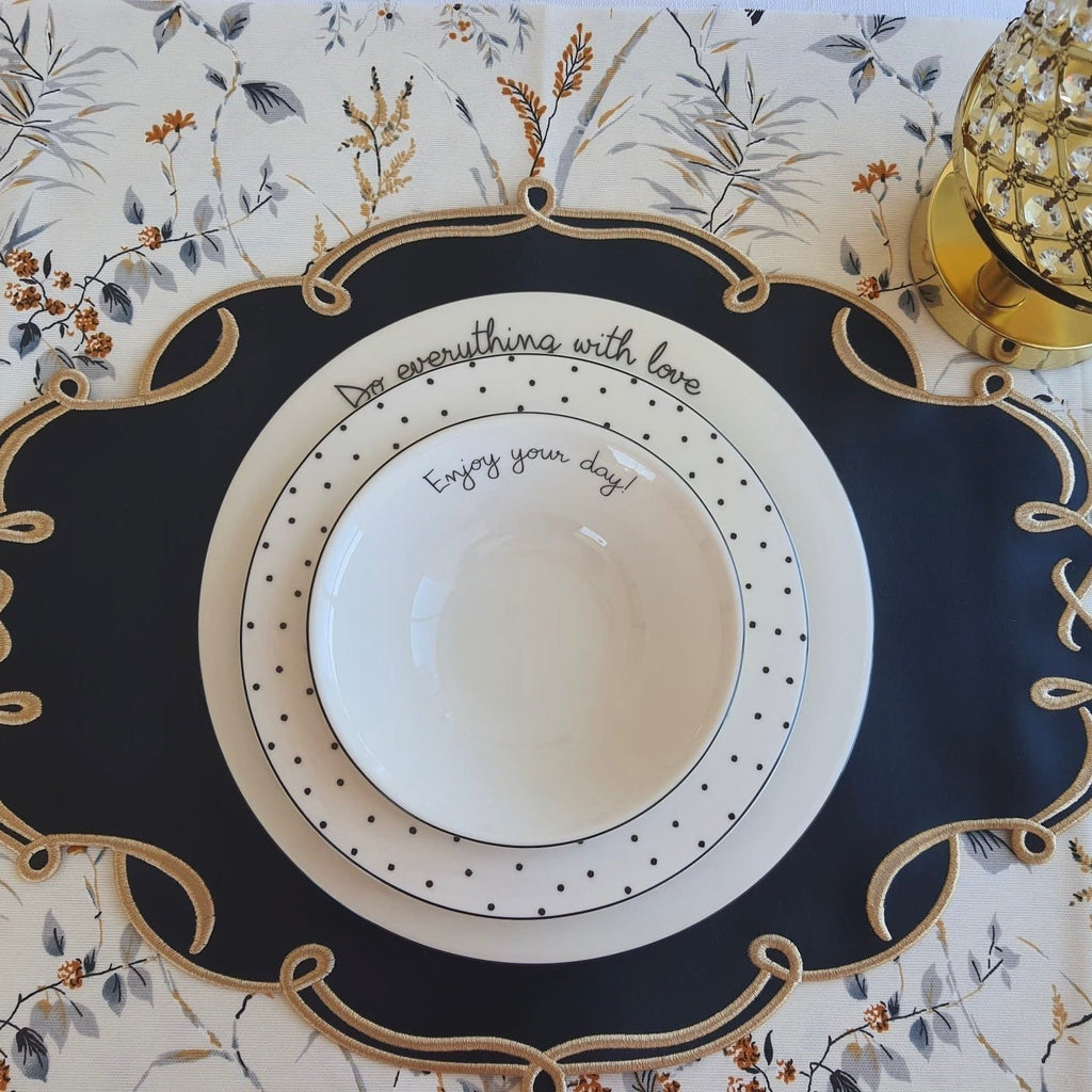 CELESTIA BLACK OVAL FAUX LEATHER PLACEMAT & NAPKIN & COASTER SET (Set Of 4) - Che Cose Belle
