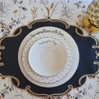 CELESTIA BLACK OVAL FAUX LEATHER PLACEMAT & NAPKIN & COASTER SET (Set Of 4) - Che Cose Belle