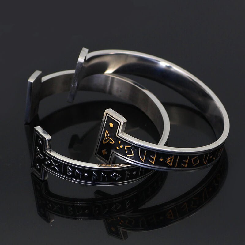 Celtic Knot Runes Stainless Steel Viking Cuff Bracelet - Che Cose Belle