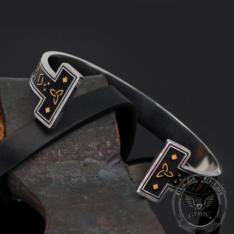 Celtic Knot Runes Stainless Steel Viking Cuff Bracelet - Che Cose Belle