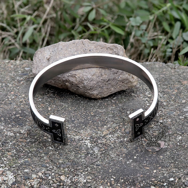Celtic Knot Runes Stainless Steel Viking Cuff Bracelet - Che Cose Belle