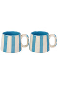 Ceramic Aqua Blue Stripe Coffee cup - 3.5 x 2.5 Inches ( Set of 2 ) - Che Cose Belle