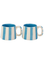Ceramic Aqua Blue Stripe Coffee cup - 3.5 x 2.5 Inches ( Set of 2 ) - Che Cose Belle