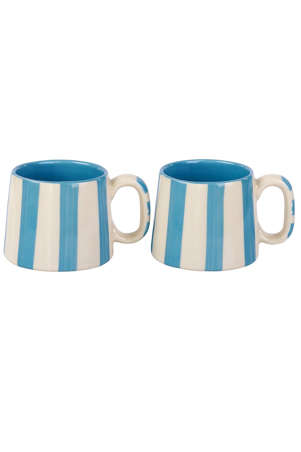 Ceramic Aqua Blue Stripe Coffee cup - 3.5 x 2.5 Inches ( Set of 2 ) - Che Cose Belle
