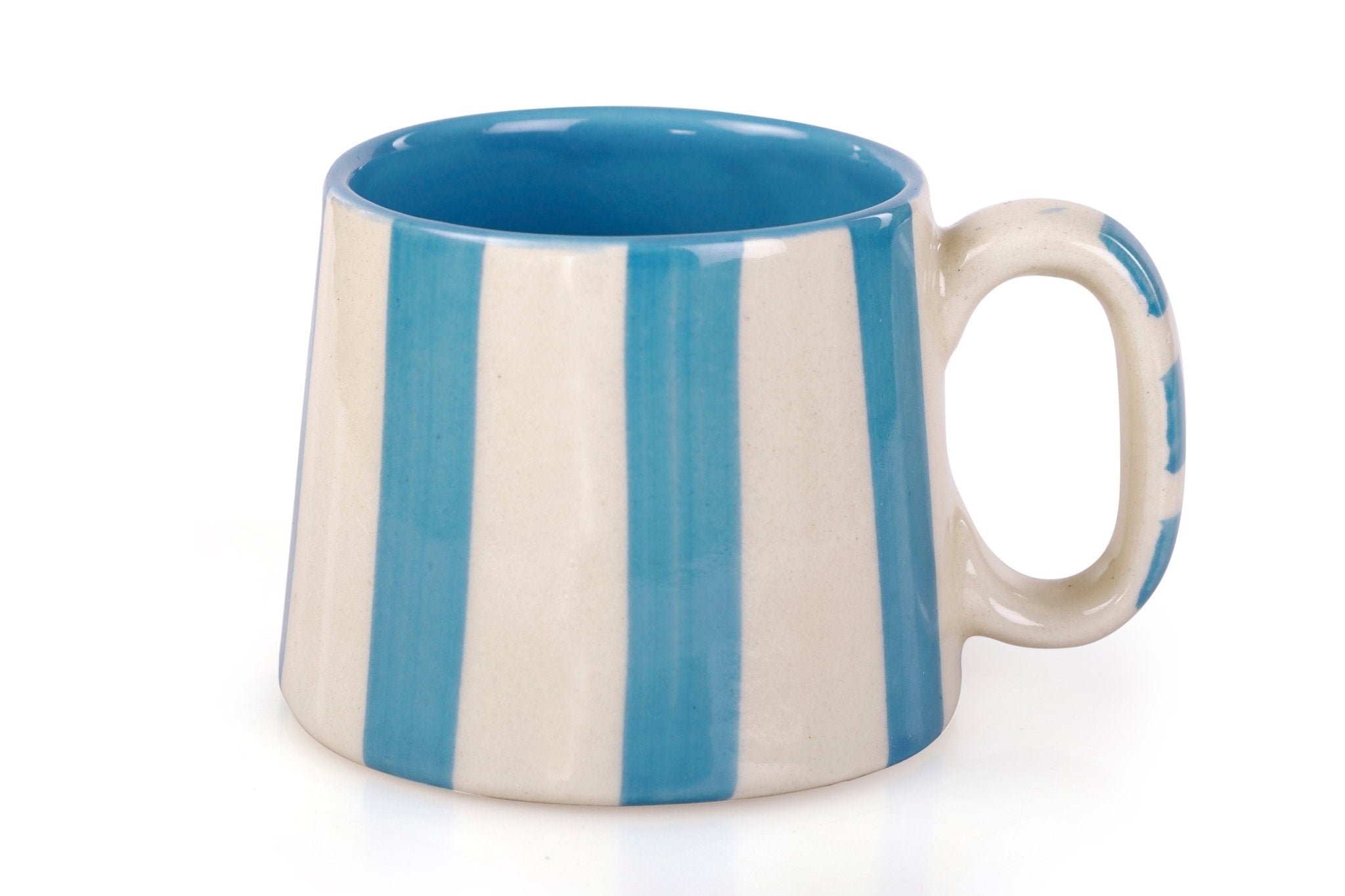 Ceramic Aqua Blue Stripe Coffee cup - 3.5 x 2.5 Inches ( Set of 4 ) - Che Cose Belle