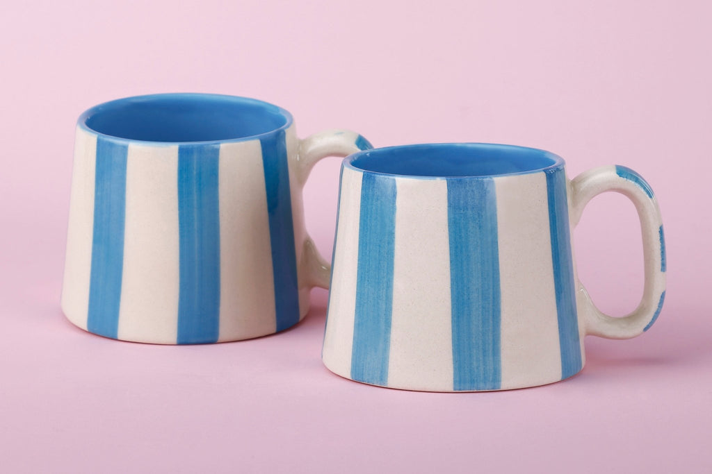 Ceramic Aqua Blue Stripe Coffee cup - 3.5 x 2.5 Inches ( Set of 4 ) - Che Cose Belle