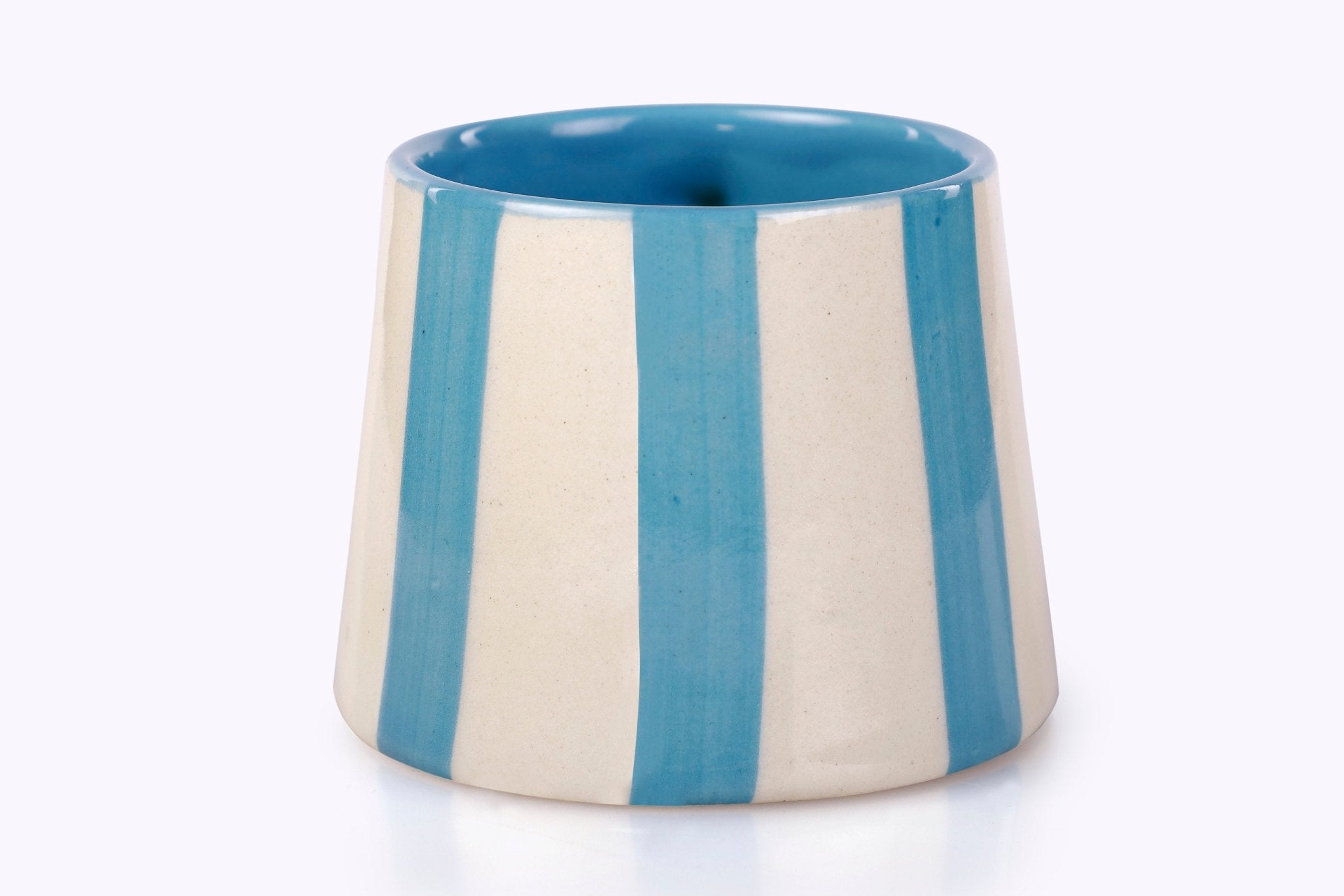 Ceramic Aqua Blue Stripe Coffee cup - 3.5 x 2.5 Inches ( Set of 4 ) - Che Cose Belle