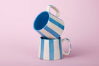 Ceramic Aqua Blue Stripe Coffee cup - 3.5 x 2.5 Inches ( Set of 4 ) - Che Cose Belle