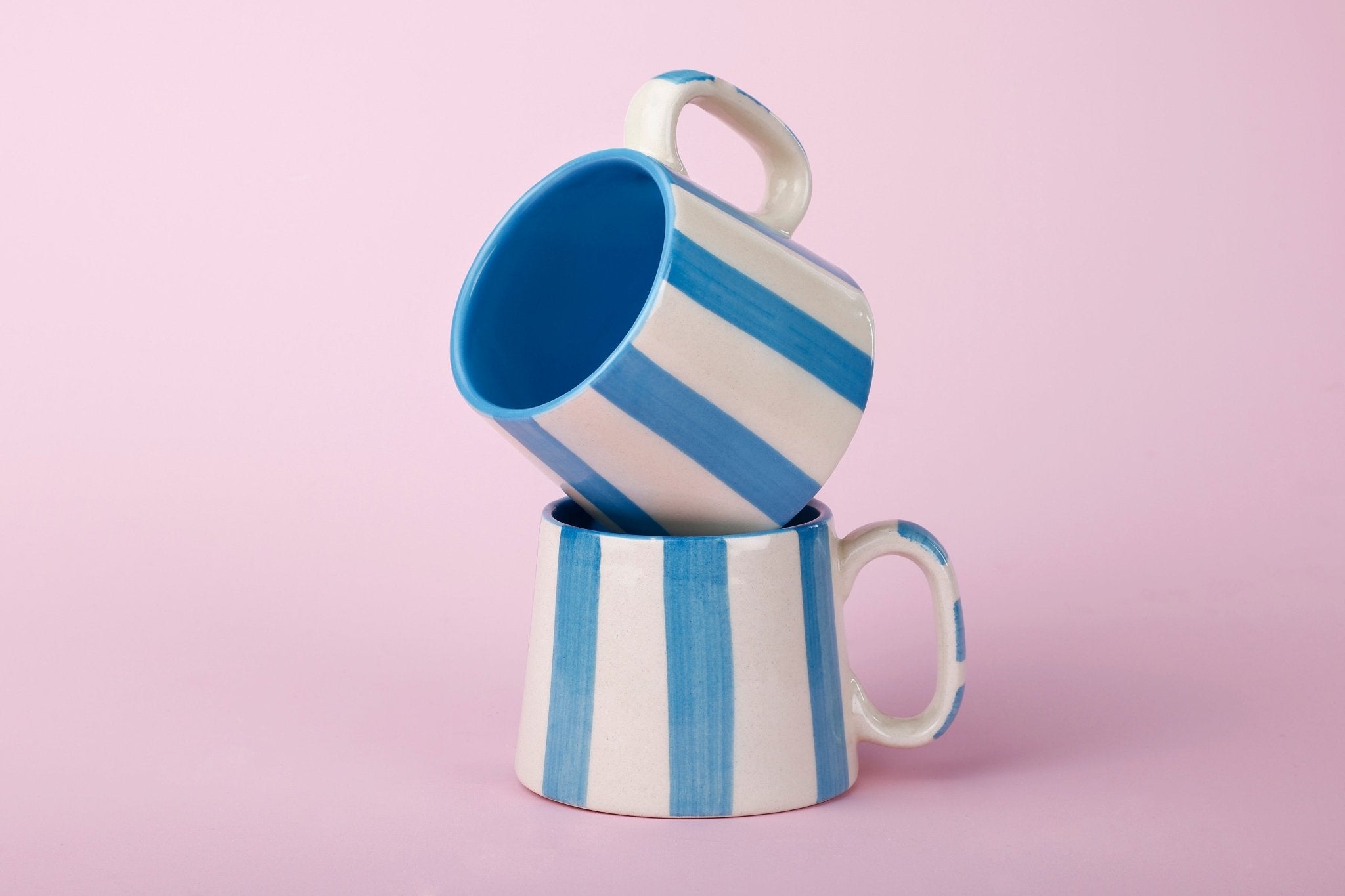 Ceramic Aqua Blue Stripe Coffee cup - 3.5 x 2.5 Inches ( Set of 4 ) - Che Cose Belle