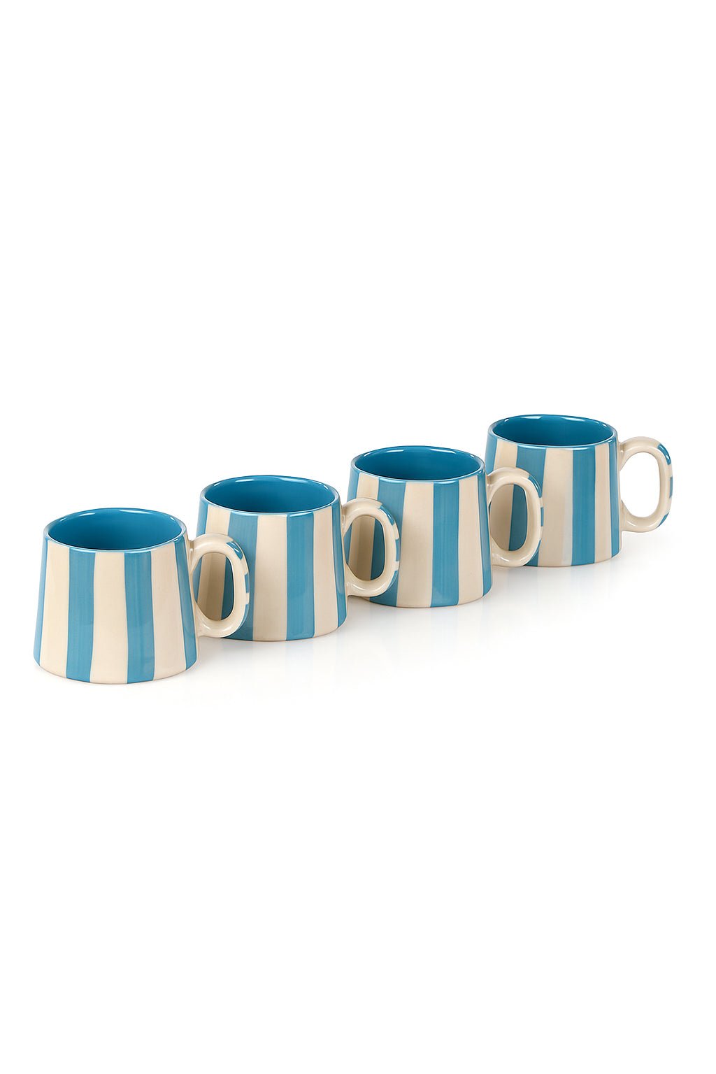 Ceramic Aqua Blue Stripe Coffee cup - 3.5 x 2.5 Inches ( Set of 4 ) - Che Cose Belle