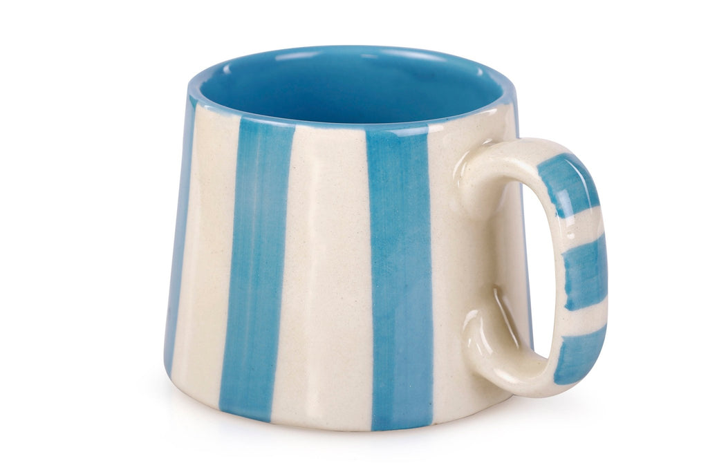 Ceramic Aqua Blue Stripe Coffee cup - 3.5 x 2.5 Inches ( Set of 4 ) - Che Cose Belle