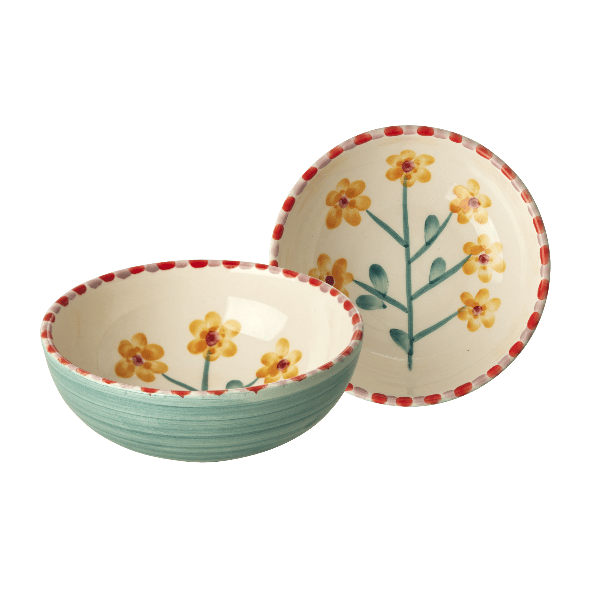 Ceramic Bowl with Hand Painted Jade Yellow Flower - 11.8 oz - Che Cose Belle