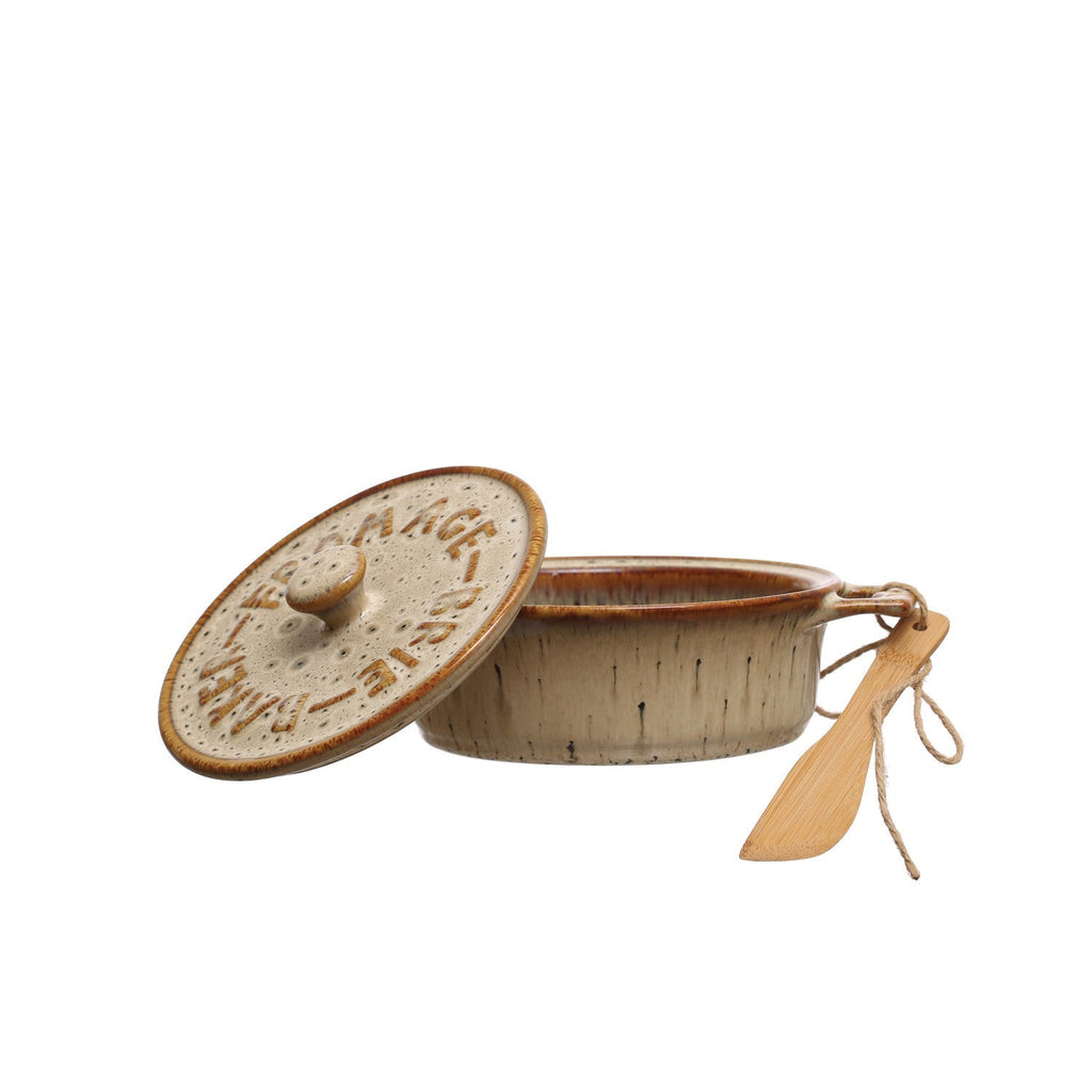 Ceramic Brie Baker with Bamboo Spreader - Che Cose Belle