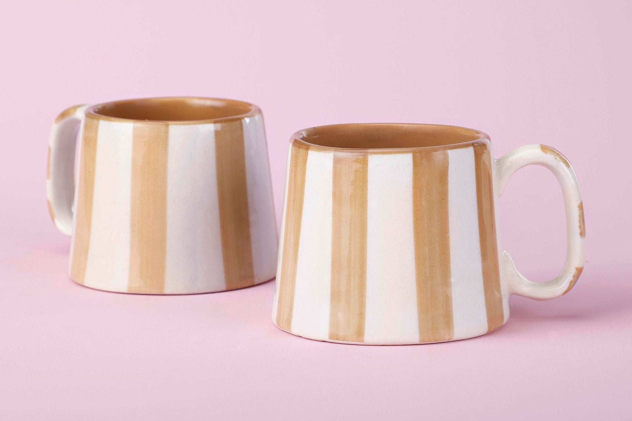 Ceramic Brown Stripe Coffee cup - 3.5 x 2.5 Inches ( Set of 2 ) - Che Cose Belle