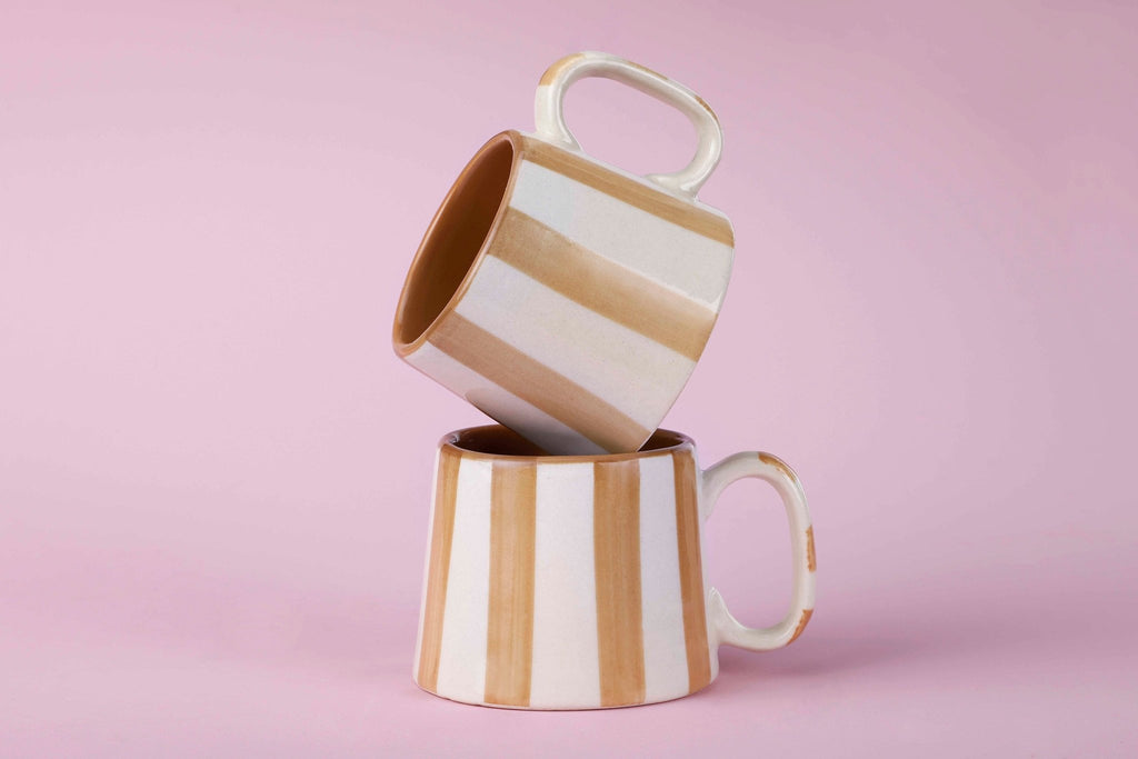 Ceramic Brown Stripe Coffee cup - 3.5 x 2.5 Inches ( Set of 4 ) - Che Cose Belle