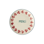 Ceramic Cake Plate with Hand Painted Merci - Che Cose Belle