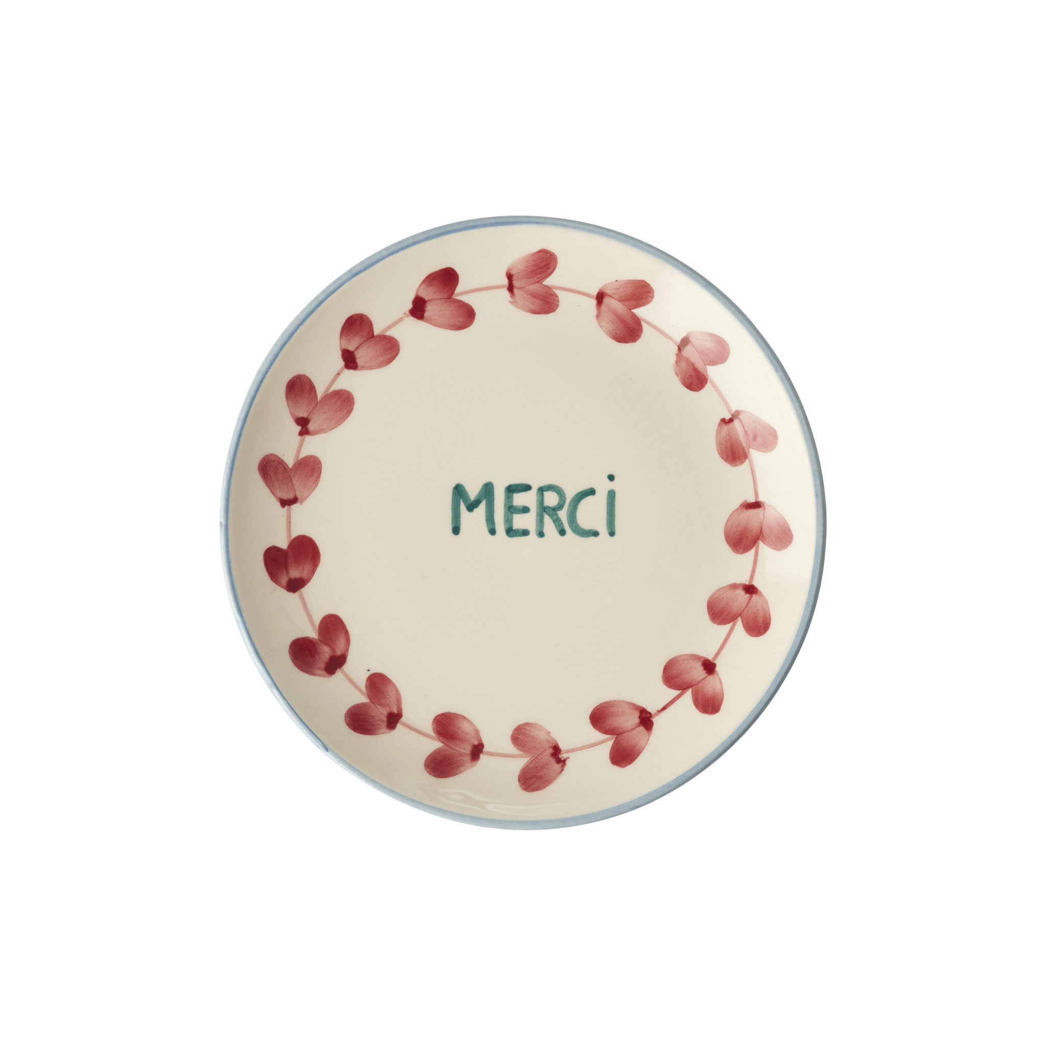 Ceramic Cake Plate with Hand Painted Merci - Che Cose Belle