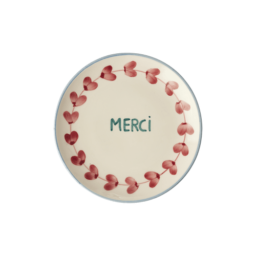 Ceramic Cake Plate with Hand Painted Merci - Che Cose Belle