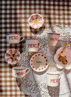 Ceramic Cake Plate with Hand Painted Merci - Che Cose Belle