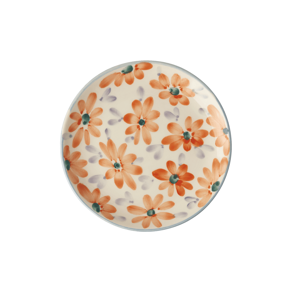Ceramic Cake Plate with Hand Painted Orange Flowers - Che Cose Belle