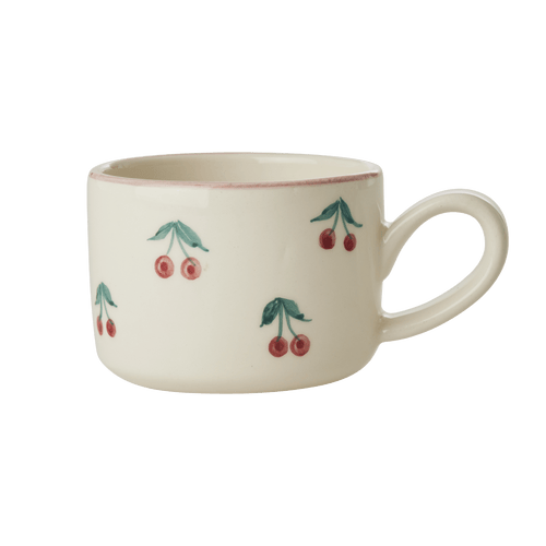 Ceramic Cappuccino Cup with Hand Painted Cherries - 6.7 oz - Che Cose Belle