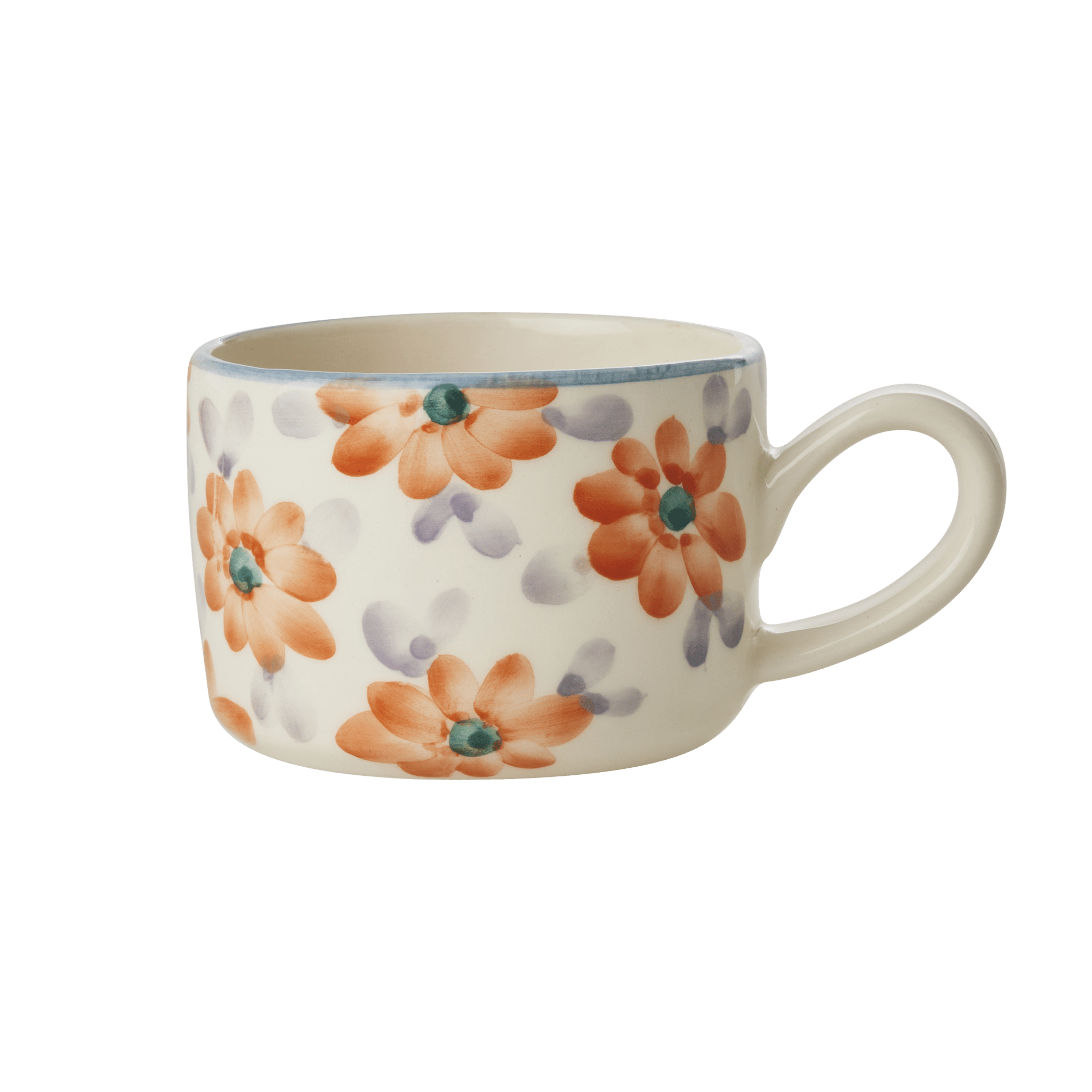 Ceramic Cappuccino Cup with Hand Painted Orange Flowers - 6.7 oz - Che Cose Belle