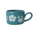 Ceramic Cappuccino Cup with Hand Painted White Flowers Vine - 6.7 oz - Che Cose Belle