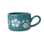 Ceramic Cappuccino Cup with Hand Painted White Flowers Vine - 6.7 oz - Che Cose Belle