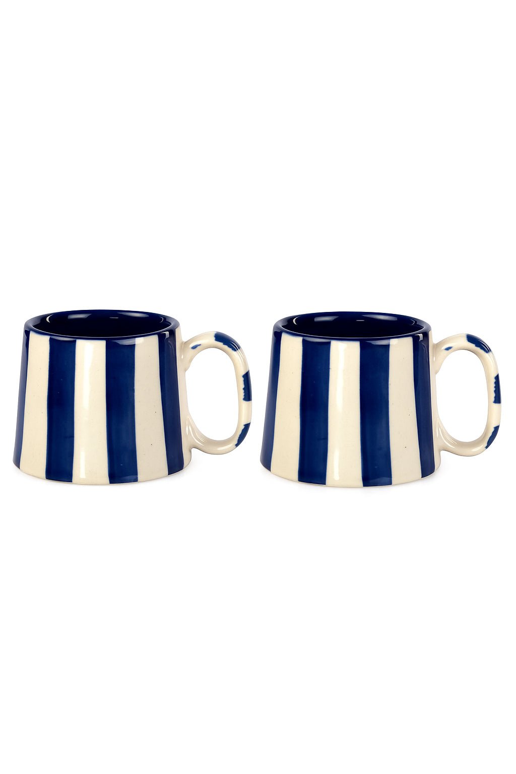 Ceramic Dark Blue Stripe Coffee cup - 3.5 x 2.5 Inches ( Set of 2 ) - Che Cose Belle