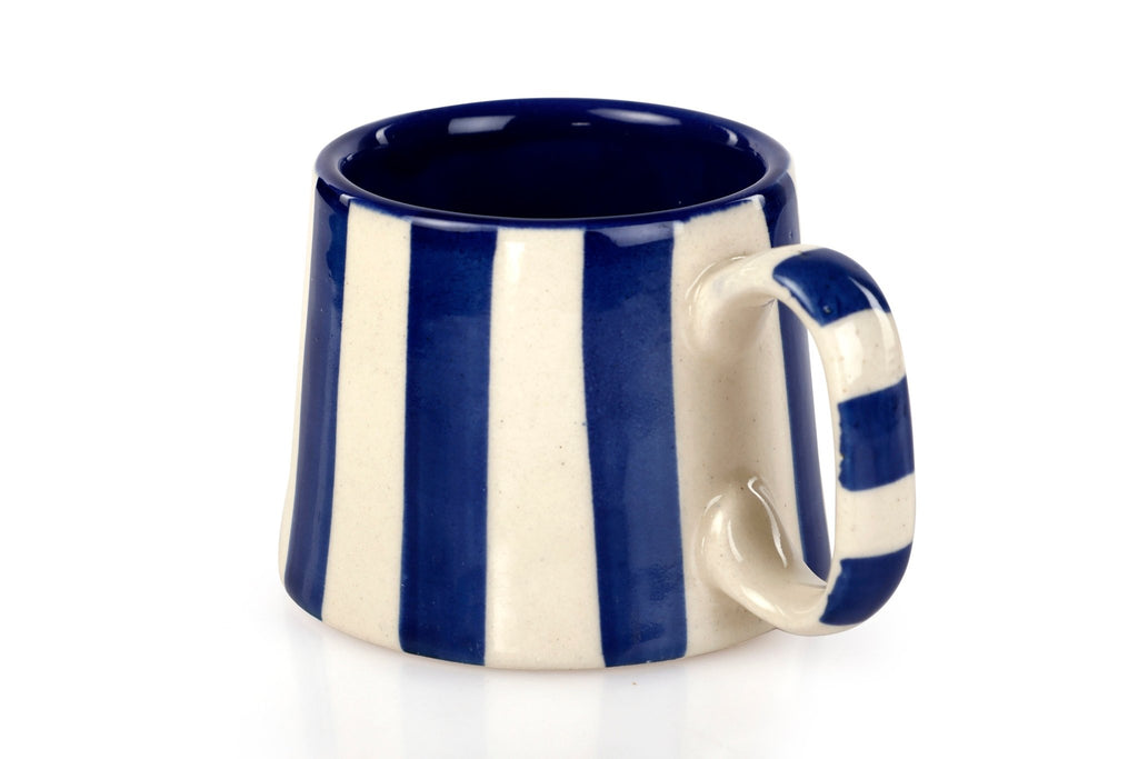 Ceramic Dark Blue Stripe Coffee cup - 3.5 x 2.5 Inches ( Set of 2 ) - Che Cose Belle