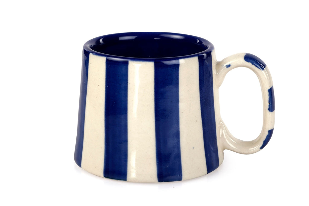 Ceramic Dark Blue Stripe Coffee cup - 3.5 x 2.5 Inches ( Set of 2 ) - Che Cose Belle
