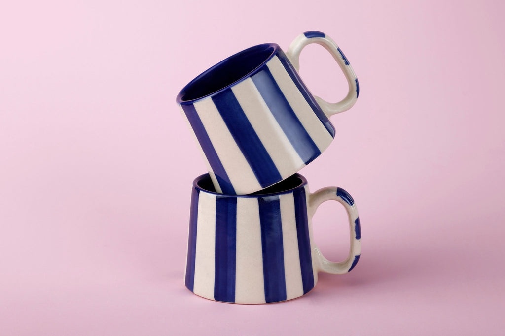 Ceramic Dark Blue Stripe Coffee cup - 3.5 x 2.5 Inches ( Set of 4 ) - Che Cose Belle