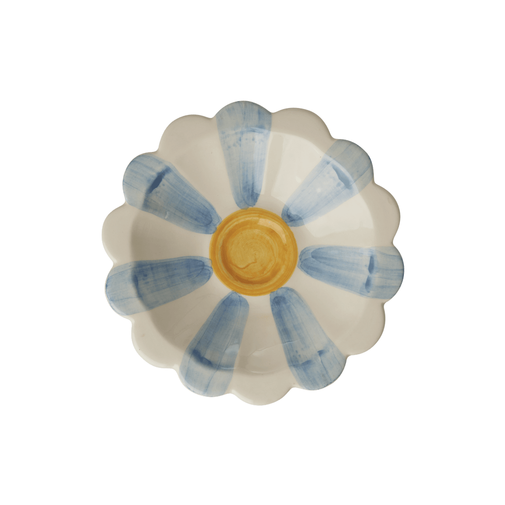 Ceramic Flower Dipping Bowl with Blue Hand Painted Stripes - Che Cose Belle