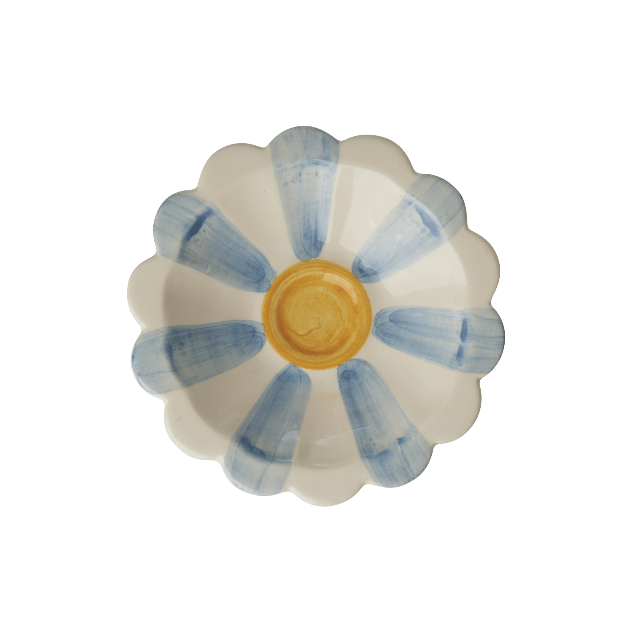 Ceramic Flower Dipping Bowl with Blue Hand Painted Stripes - Che Cose Belle