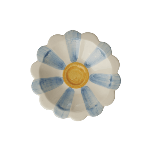 Ceramic Flower Dipping Bowl with Blue Hand Painted Stripes - Che Cose Belle