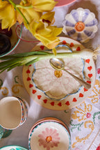 Ceramic Flower Dipping Bowl with Lavender Hand Painted Stripes - Che Cose Belle
