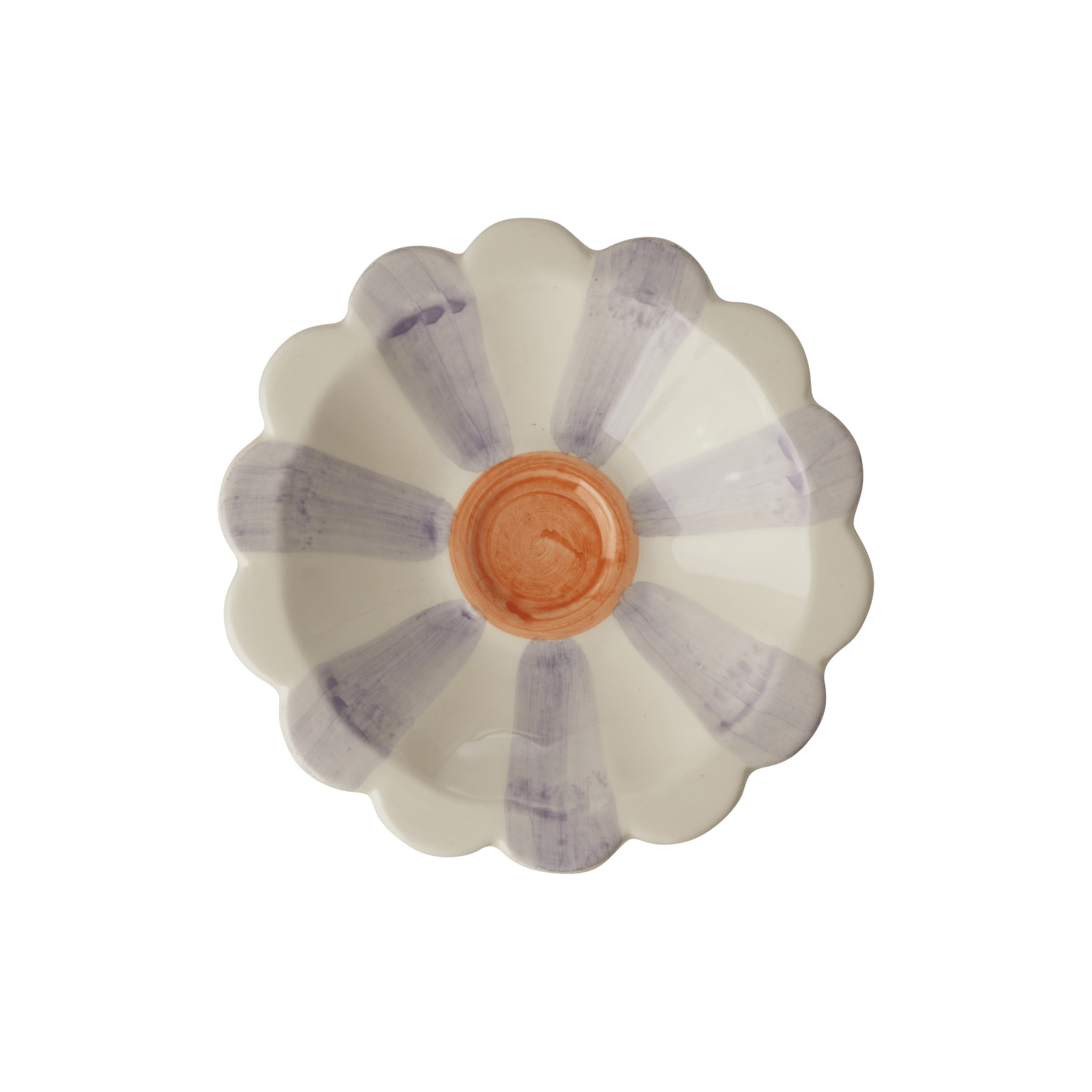 Ceramic Flower Dipping Bowl with Lavender Hand Painted Stripes - Che Cose Belle