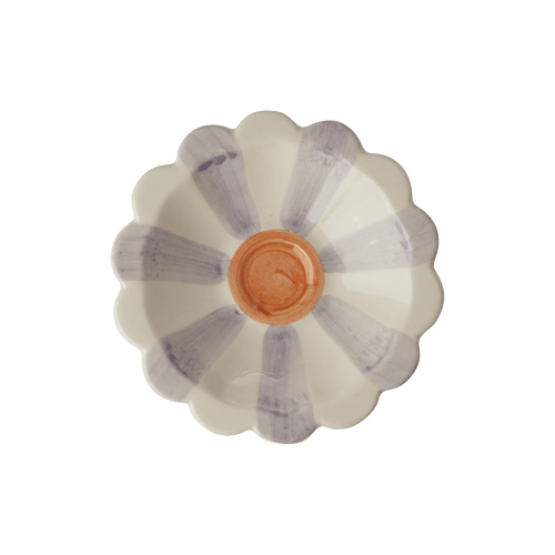 Ceramic Flower Dipping Bowl with Lavender Hand Painted Stripes - Che Cose Belle