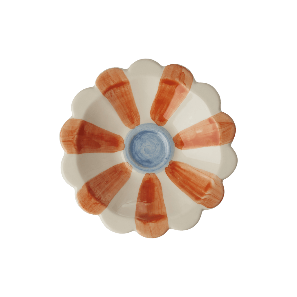 Ceramic Flower Dipping Bowl with Orange Hand Painted Stripes - Che Cose Belle