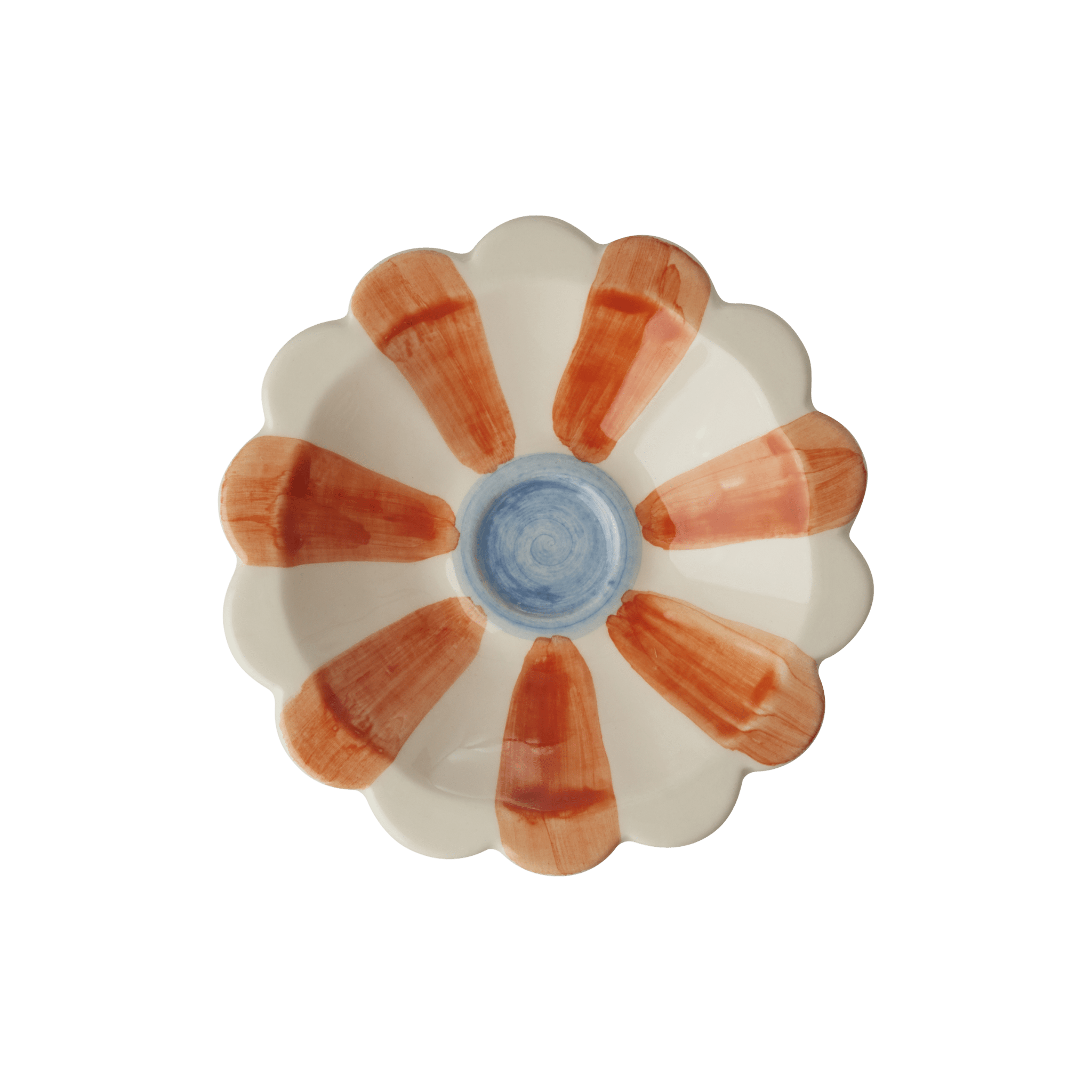Ceramic Flower Dipping Bowl with Orange Hand Painted Stripes - Che Cose Belle