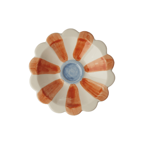 Ceramic Flower Dipping Bowl with Orange Hand Painted Stripes - Che Cose Belle