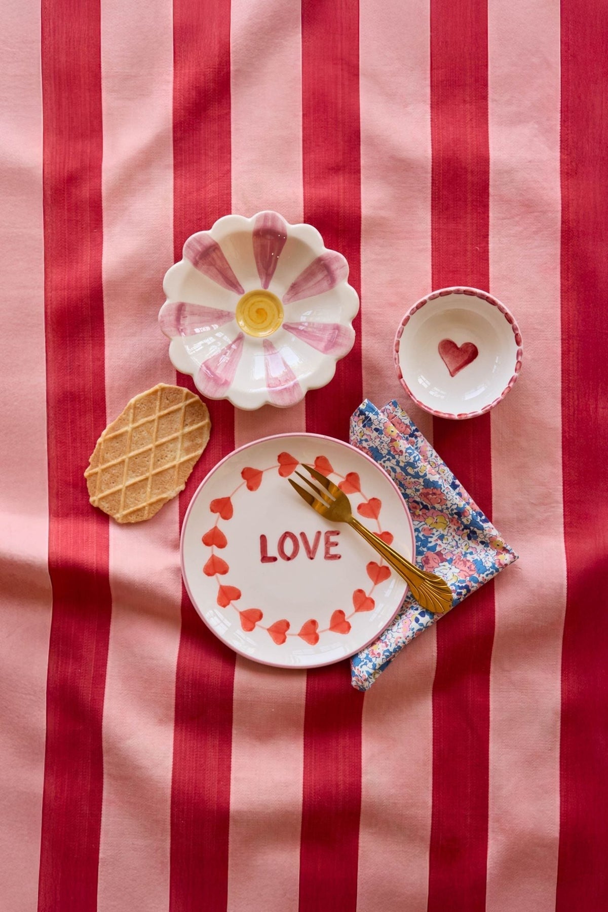 Ceramic Flower Dipping Bowl with Pink Hand Painted Stripes - Che Cose Belle