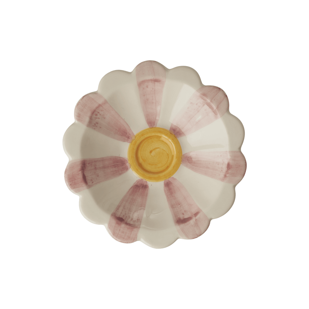 Ceramic Flower Dipping Bowl with Pink Hand Painted Stripes - Che Cose Belle