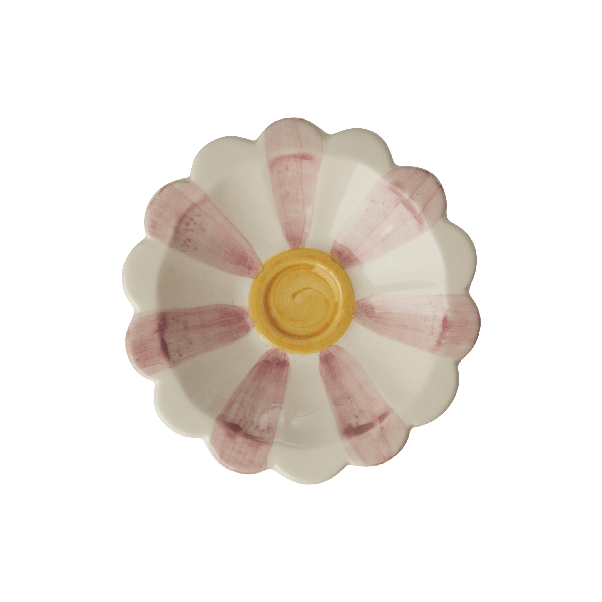 Ceramic Flower Dipping Bowl with Pink Hand Painted Stripes - Che Cose Belle